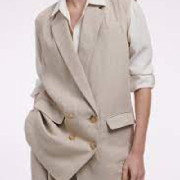 Co. Ivory Oatmeal Double Breasted Linen Tunic Vest OS - Picture 3 of 7